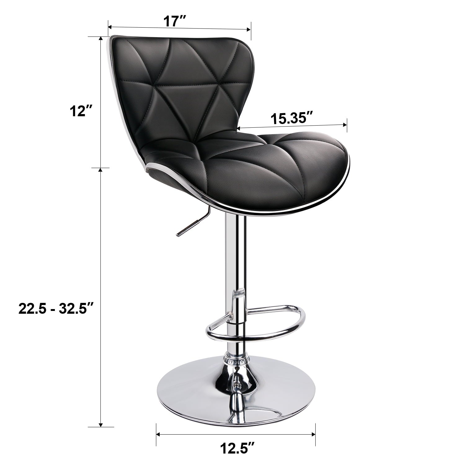 Leopard PU Leather Padded Shell Back Adjustable Swivel Bar Stools, Black