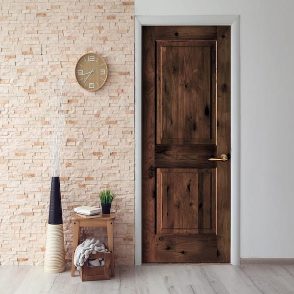 30 in. x 80 in. Rustic Knotty Alder 2-Panel Square Top Solid Wood Stainable Interior Door Slab