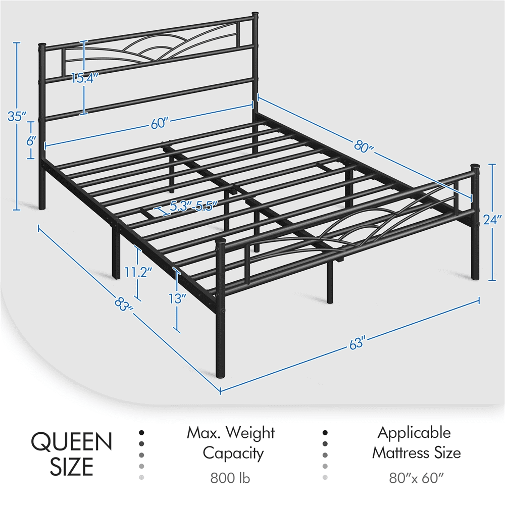 Easyfashion Skylar Cloud-Inspired Design Metal Bed, Queen, Black