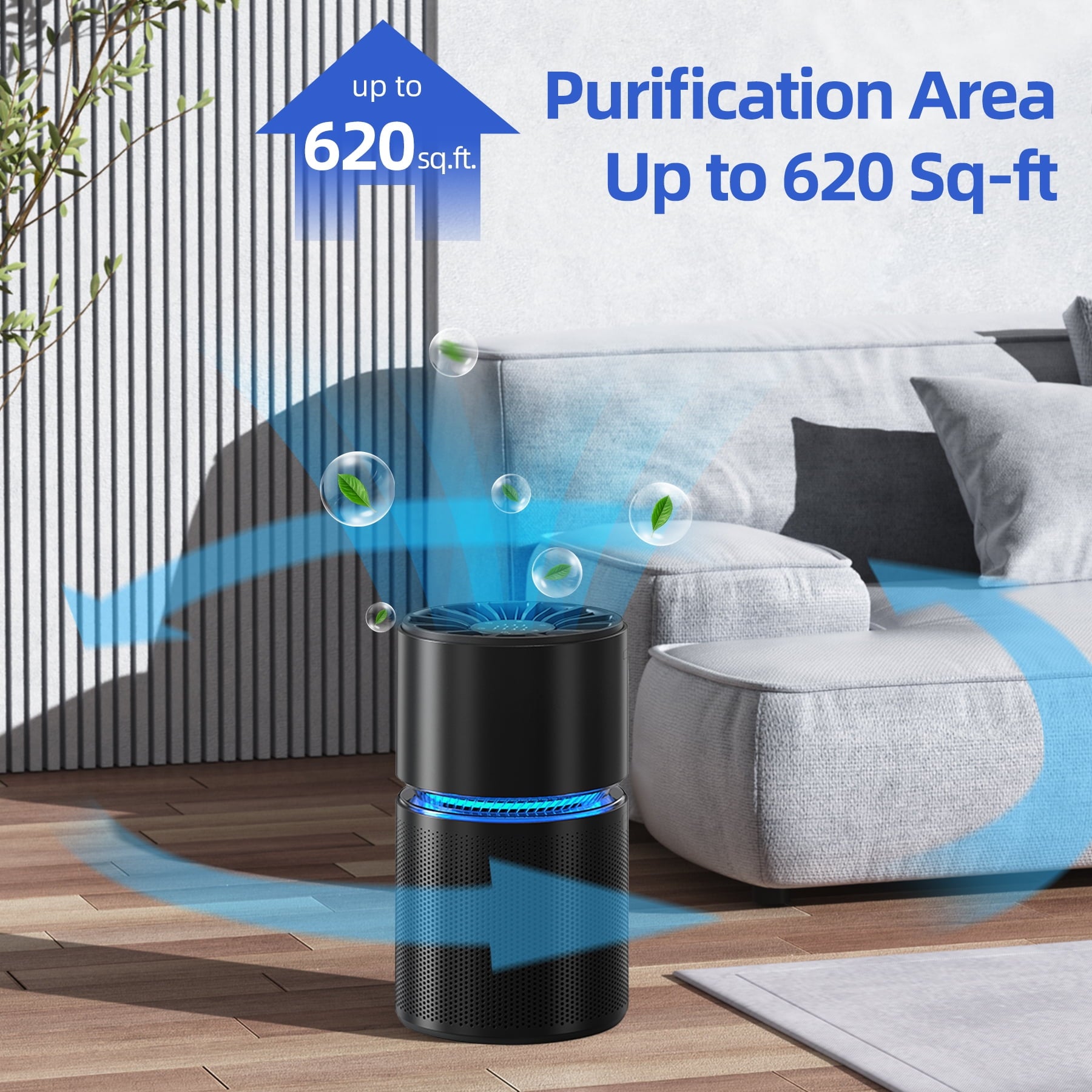 BREEZOME HEPA Air Purifier with Light Extra Large Room (620 Sq. Ft), Black