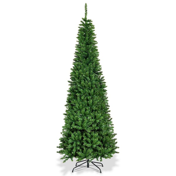 7.5 ft. Pre-Lit Hinged Pencil Artificial Christmas Tree with 350 Multi-Color LED Lights