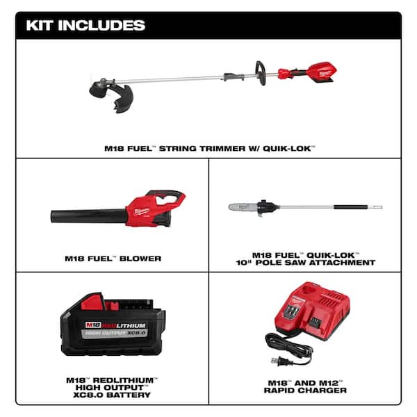 M18 FUEL 18-Volt Lithium-Ion Brushless Cordless QUIK-LOK String Trimmer/Blower Combo Kit w/Pole Saw Attachment (3-Tool)