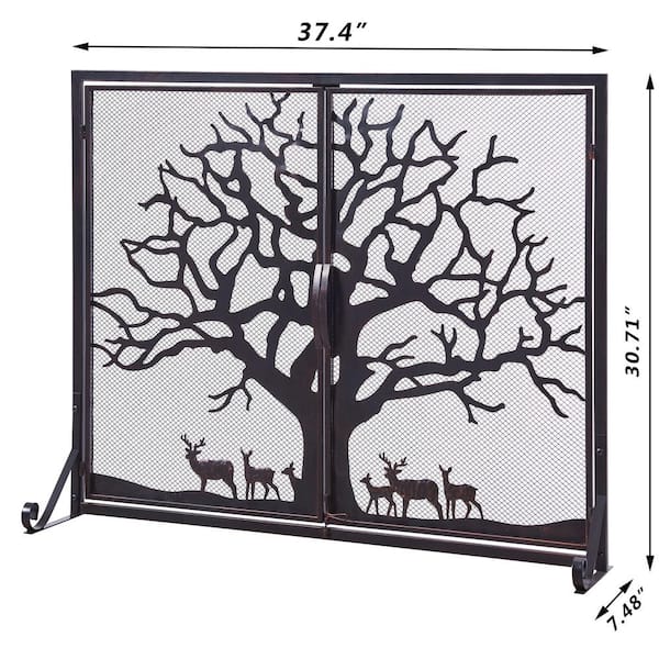 Cannes Black Iron 2 Panel Fireplace Screen With Decorative Filigree