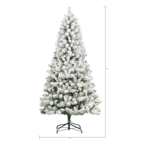 6.5ft Pre-Lit Flocked Pine Artificial Christmas Tree 250 Clear Lights Xmas Party