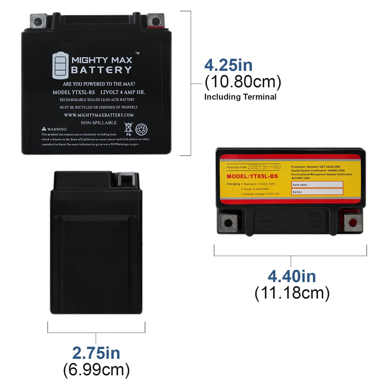 YTX5L-BS 12V 4AH Replacement Battery compatible with KTM 530 525 500 400 EXC-R XC-W EXC