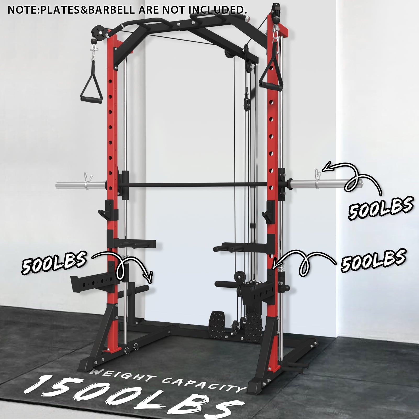 Mikolo Smith Machine Home Gym, Multi-Functional Power Rack with Cable Crossover System, Squat Rack with Weight Bar, Landmine, Dip Bars, T-Bar and Other Attachements