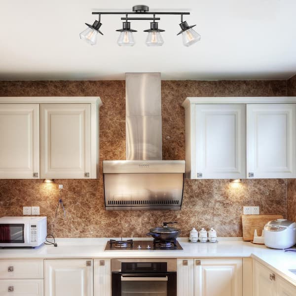 Nate 2 ft. 4-Light Dark Bronze Track Lighting Kit with Clear Glass Shades