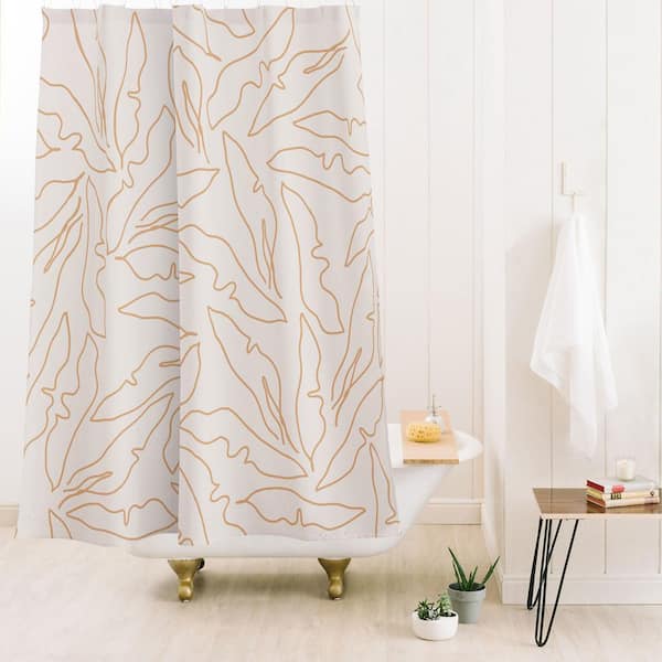 evamatise Banana Leaves Line Art Neutral Shower Curtain