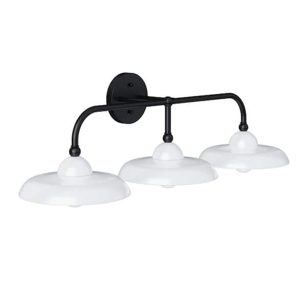 Mable Farmhouse Bathroom 31 in. 3-Lights Vanity Light Fixture with Black Metal Frame and White Shade for Bathroom