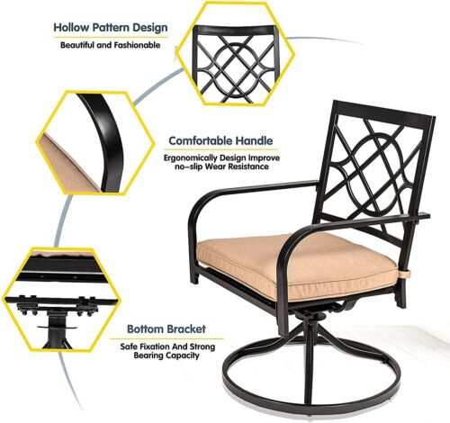 2 Patio Swivel Dining Chairs Rocker Thick Seat Cushion Metal Frame Round Armrest