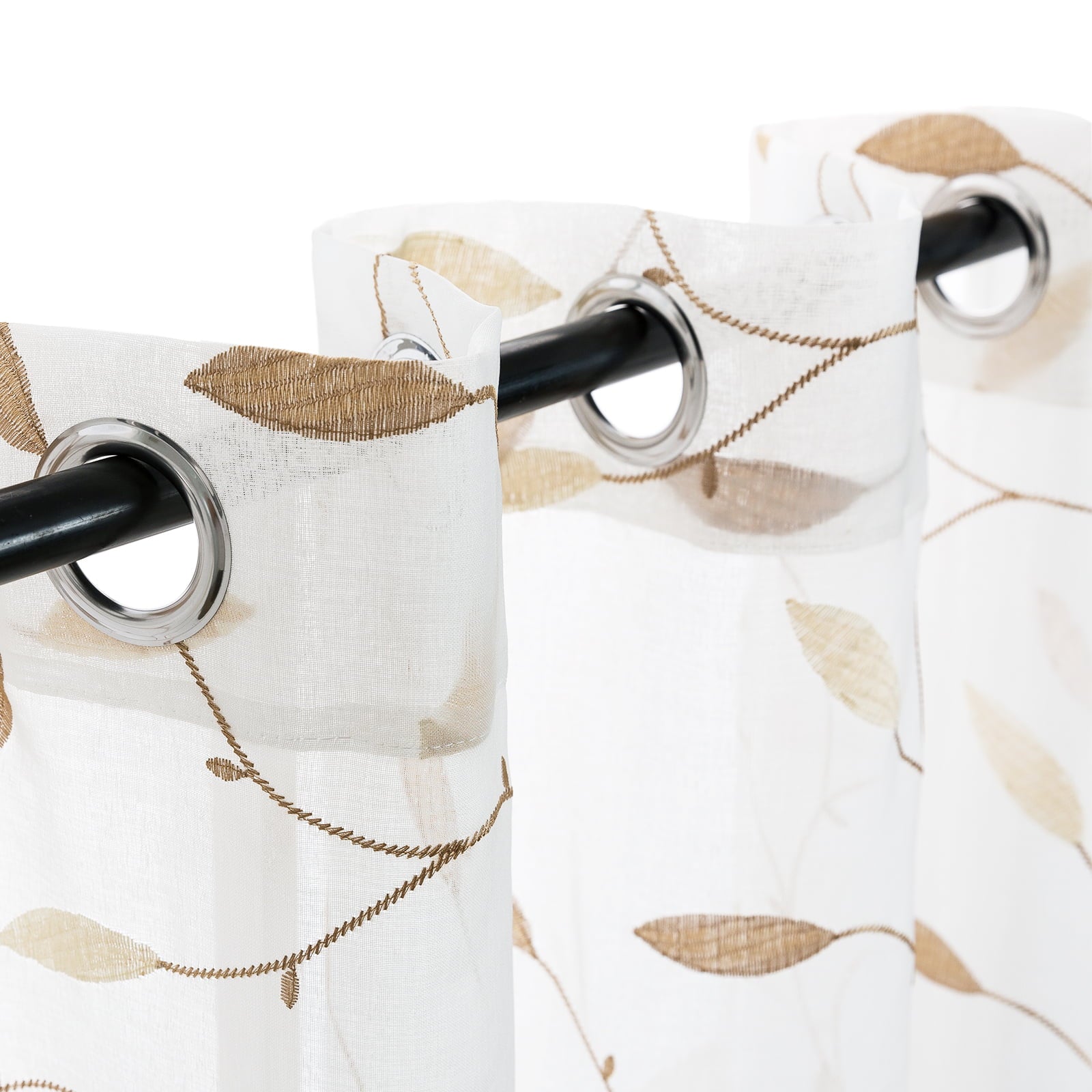 Curtainking Farmhouse Leaf Embroidery Grommet Sheer Curtains, 58