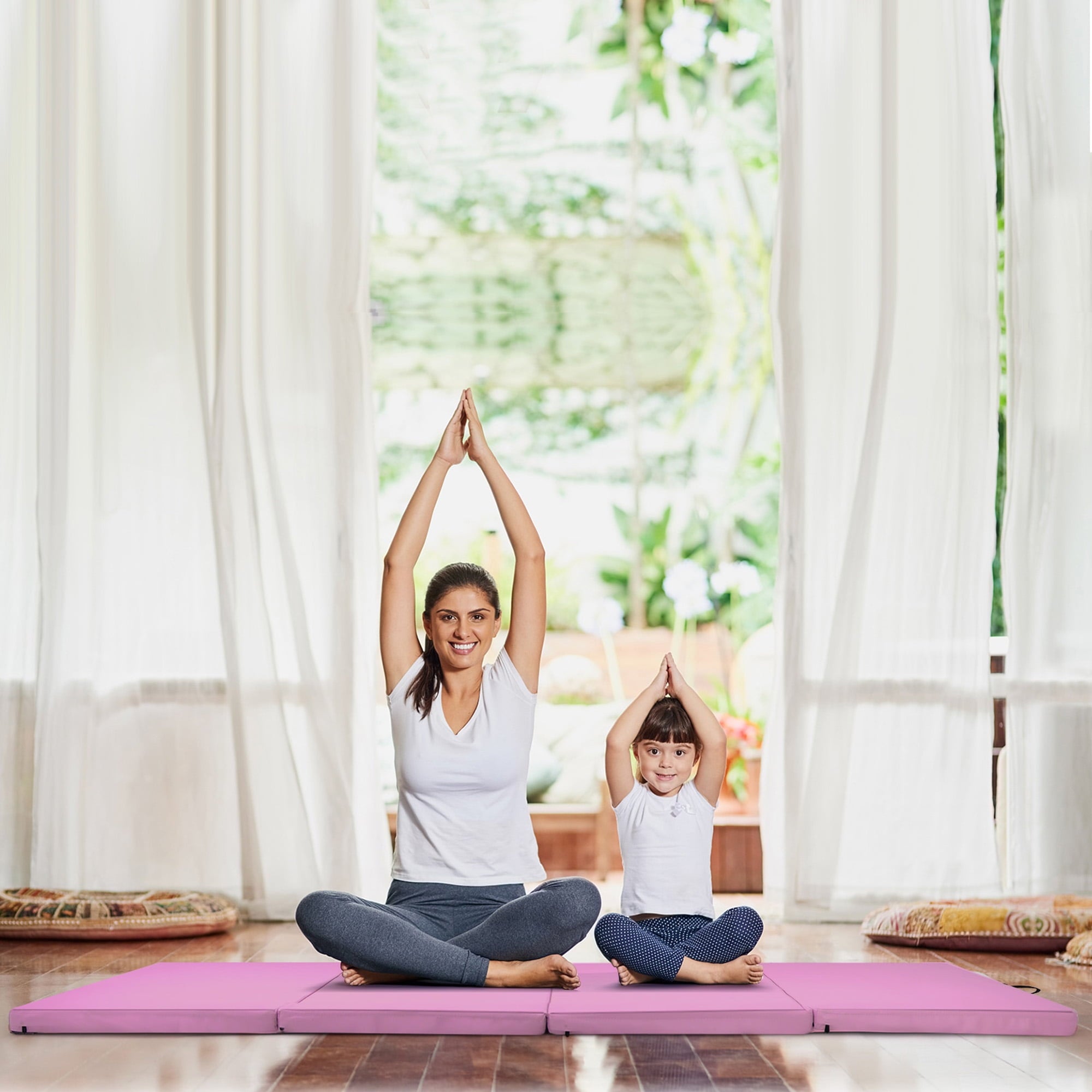 Gymax 8' x 4' x 2'' Folding Gymnastics Tumbling Mat Thickened Exercise Mat Pink