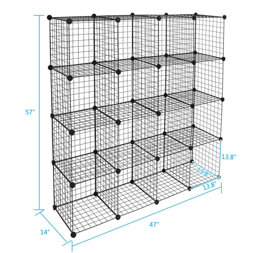 Ktaxon 16-Cube Organizer, Stackable Metal Grid Modular Cubbies Shelves Bookcase Multifunctional