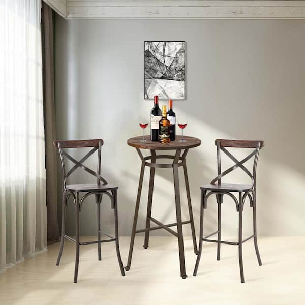 Rustic Steel Round Bar Table and Bar Stool Set