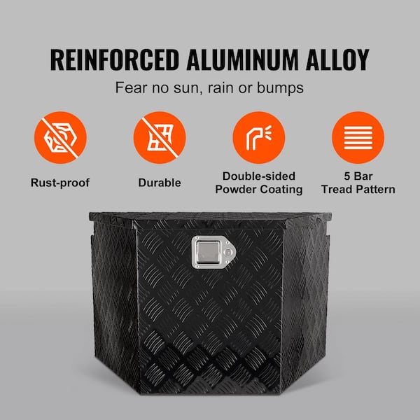 Trailer Tongue Box 29 in. L Aluminum Alloy Diamond Plate Truck Tool Box with Lock and Keys for Pickup, Truck RV, Black