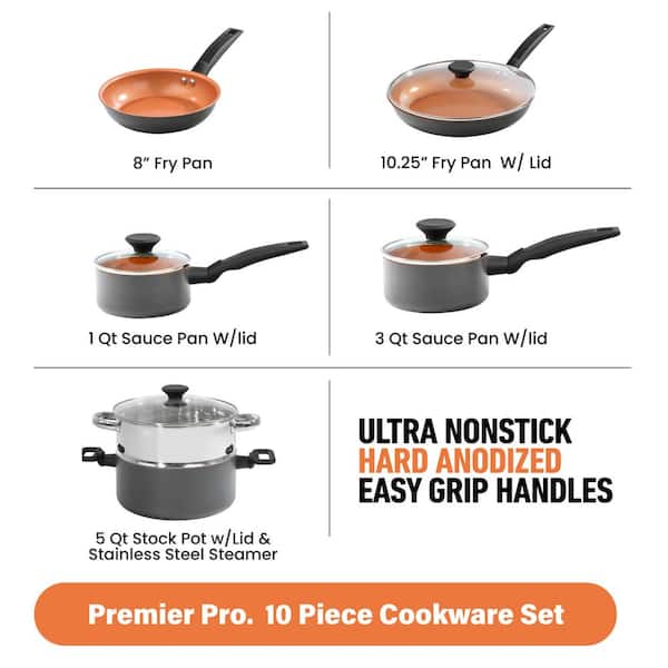 Pro Premier Nonstick Hard Anodized Aluminum 10-Piece Cookware Set - Copper