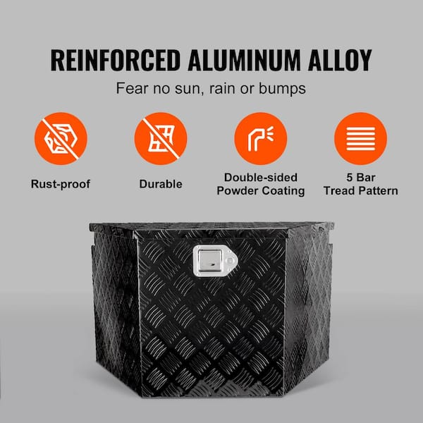 Trailer Tongue Box 39 in. L Aluminum Alloy Diamond Plate Truck Tool Box with Lock and Keys for Pickup, Truck RV, Black