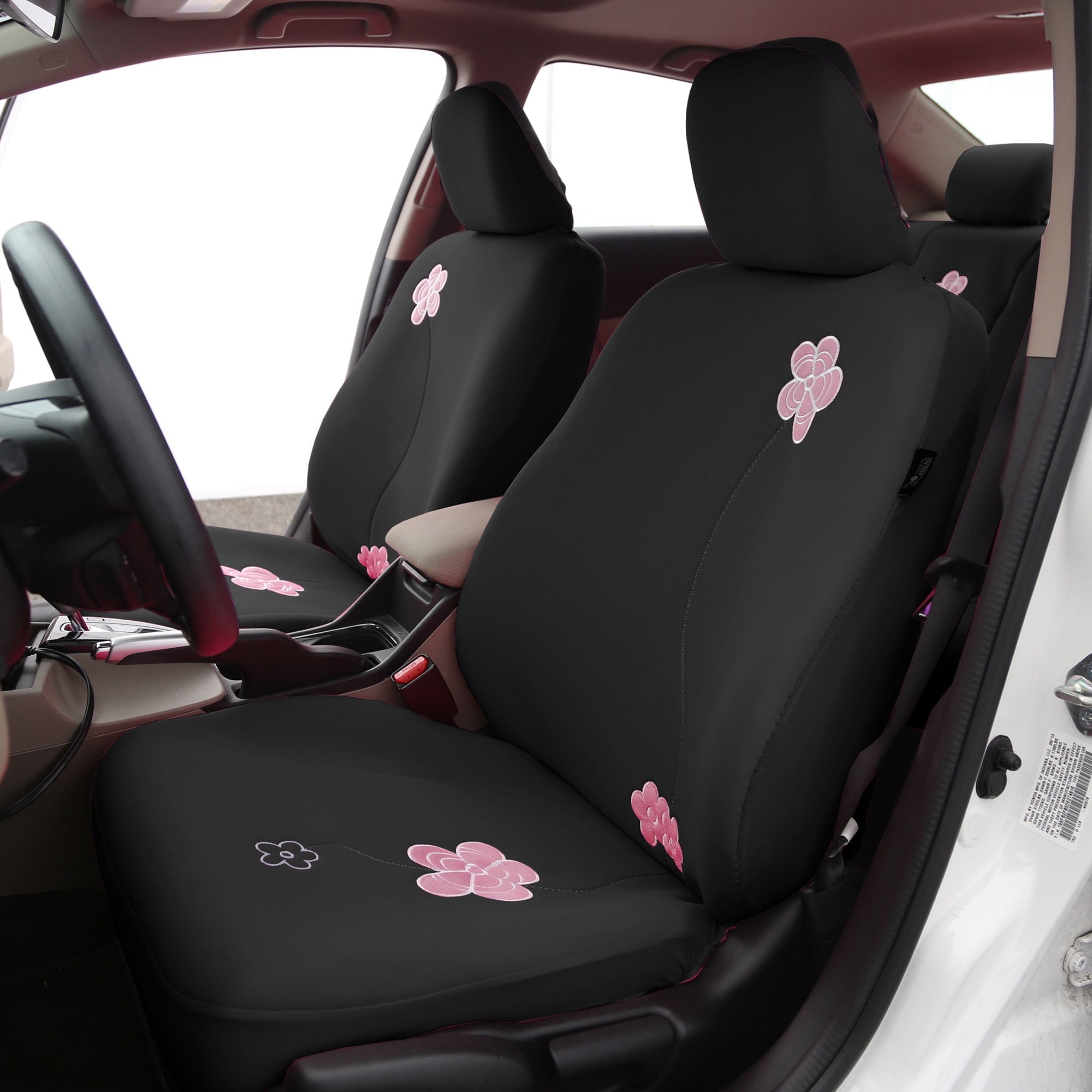 FH Group Floral AFFB053BLACK102 Black Universal Front Set Car Seat Cover with Air Freshener