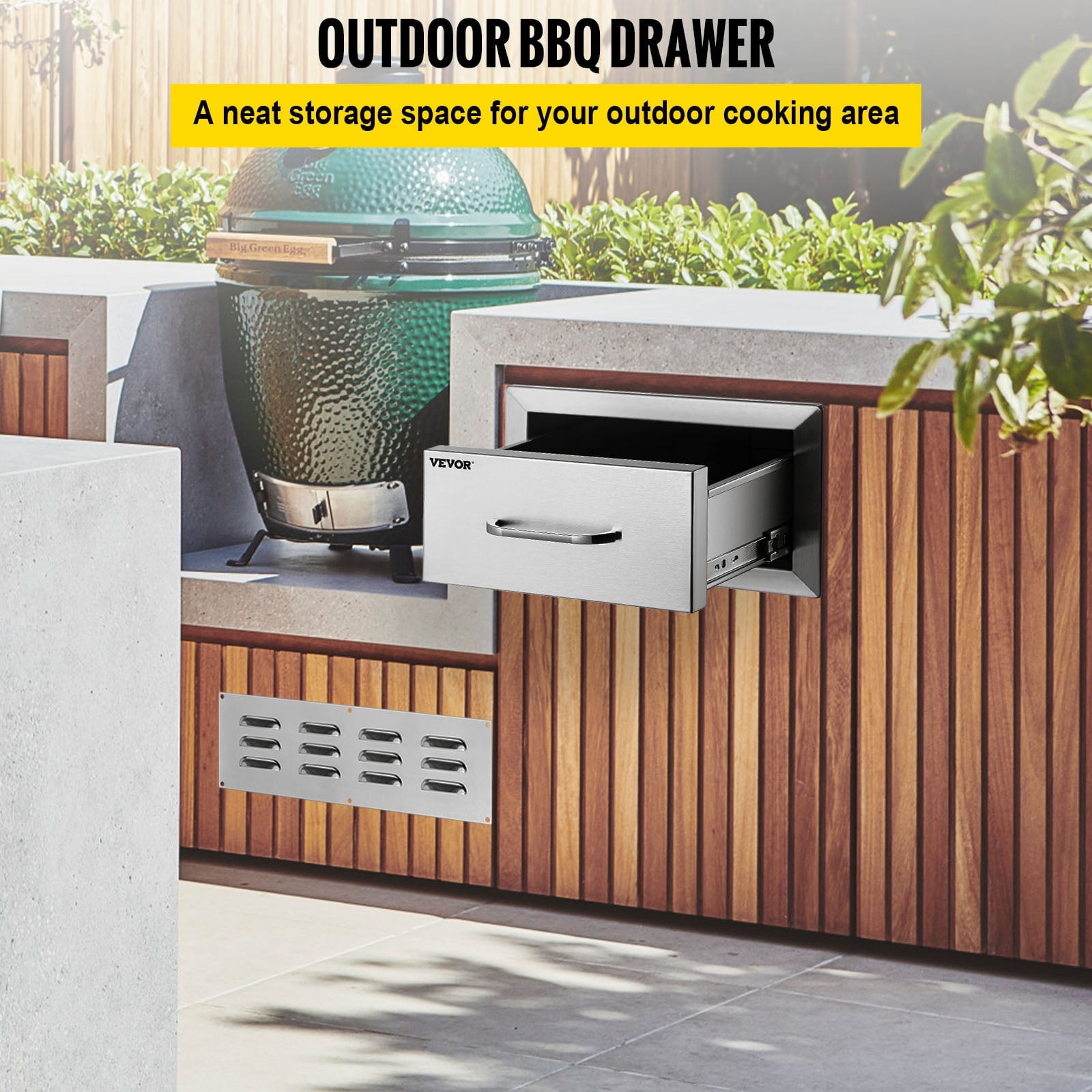 14x8.5 inch Outdoor Kitchen Drawers Stainless Steel, Flush Mount Double Drawers,14Wx8.5Hx23D inch, with Stainless Steel Handle, BBQ Drawers for Outdoor or BBQ Island