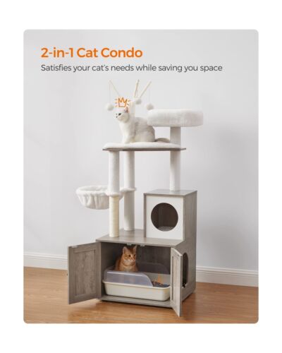 Feandrea WoodyWonders Cat Tree with Litter Box Furniture Hidden Enclosure, 2-...