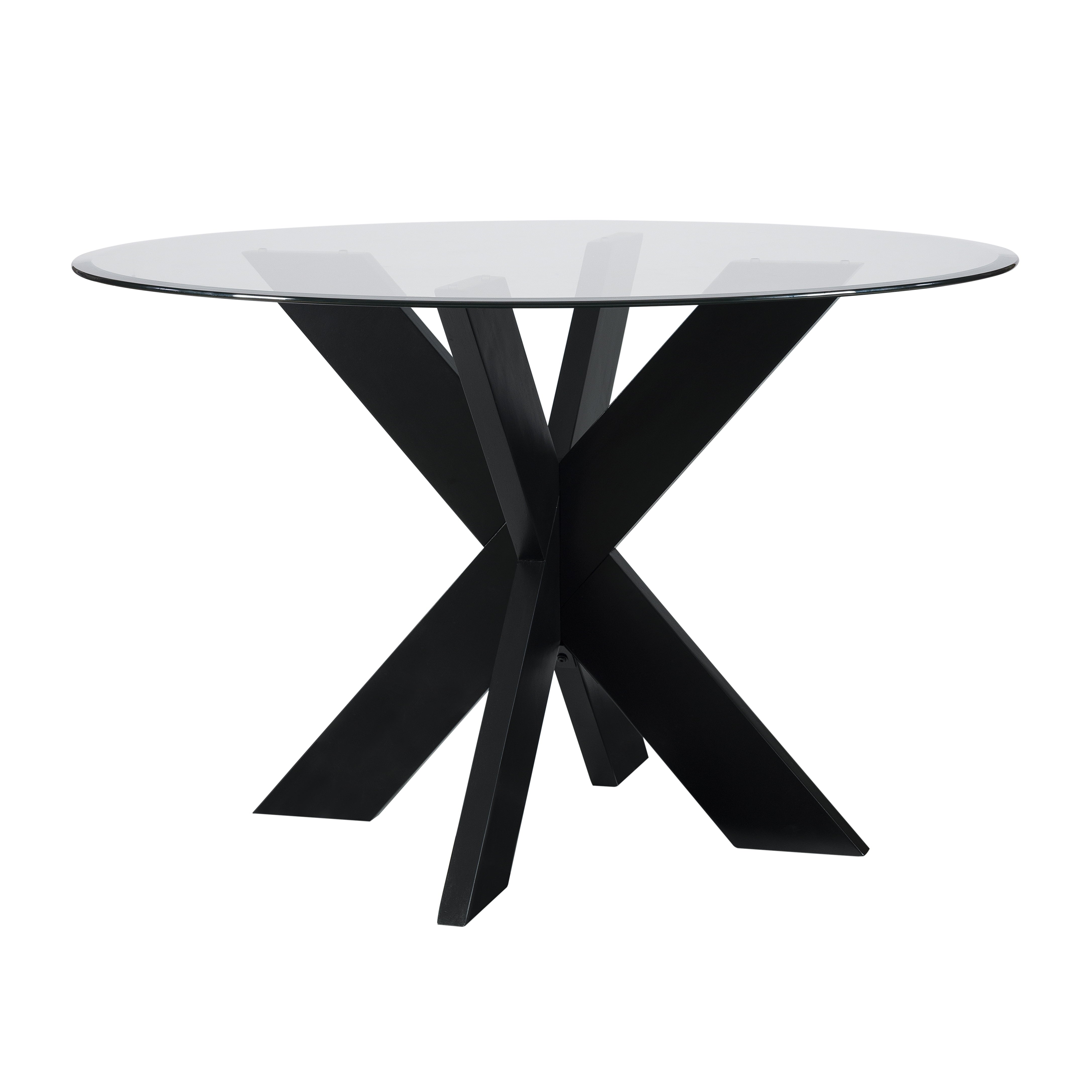 Powell Augusta Wood X-Base Dining Table with Glass Top, Black