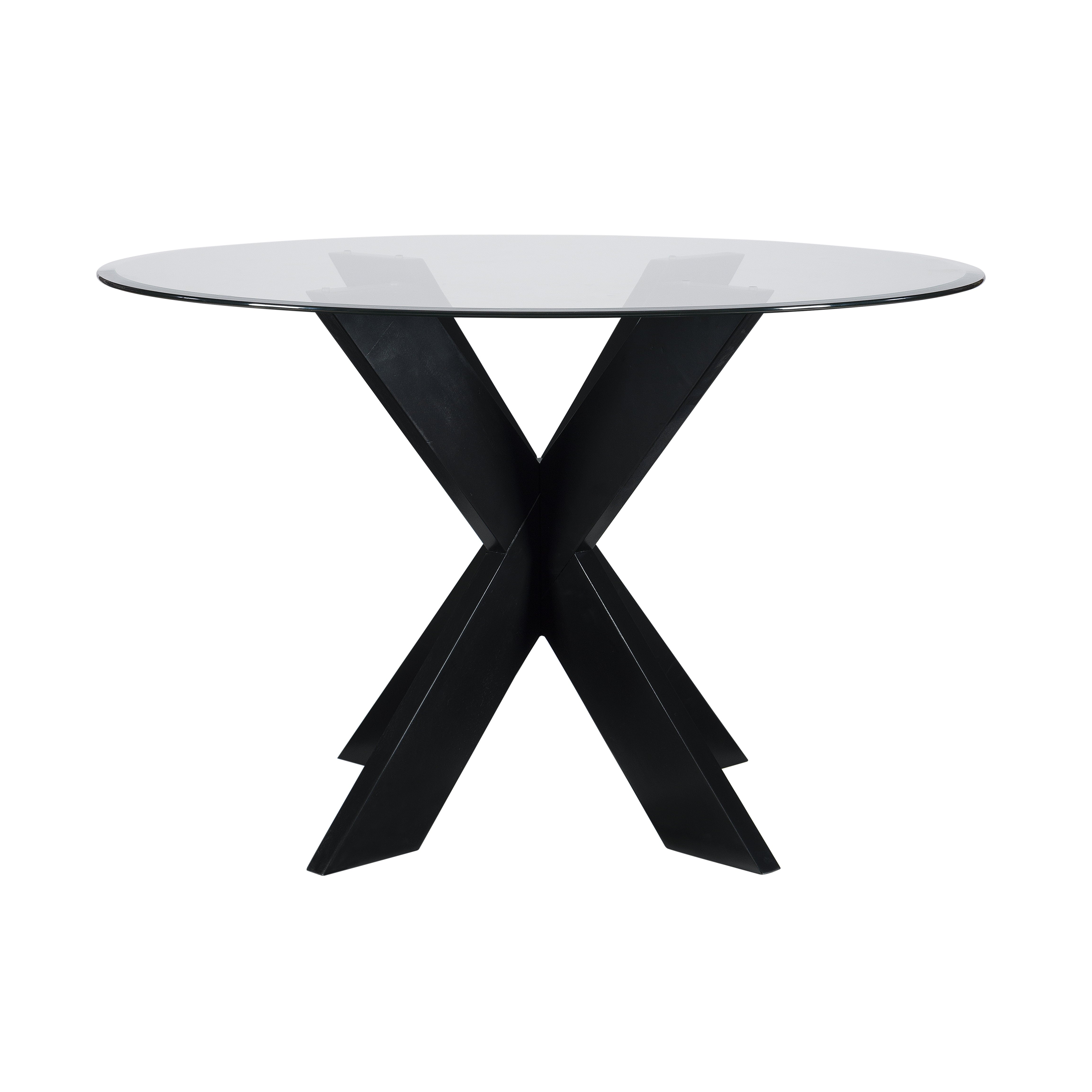 Powell Augusta Wood X-Base Dining Table with Glass Top, Black