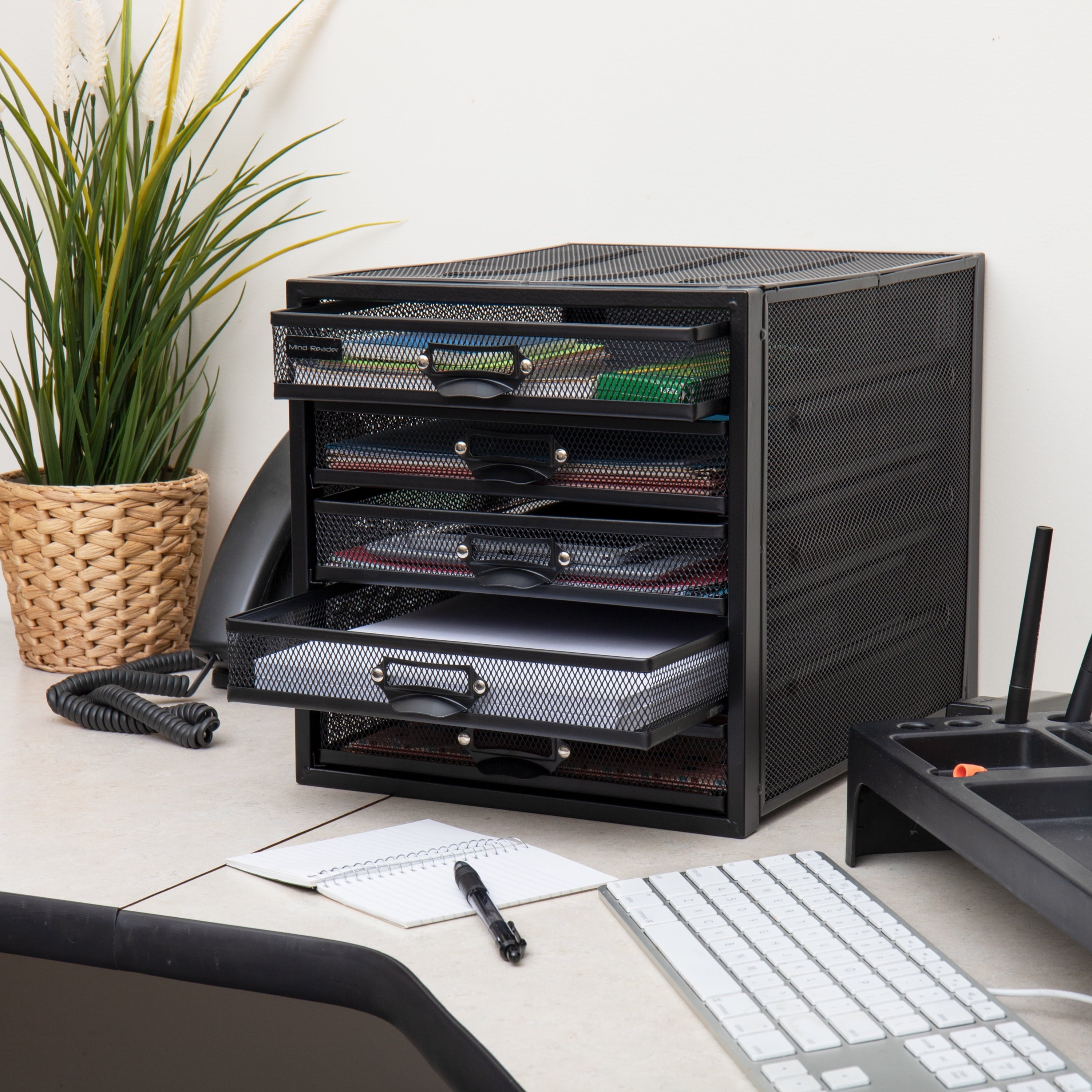 Mind Reader 5 Drawer Metal Desk Cabinet, Black