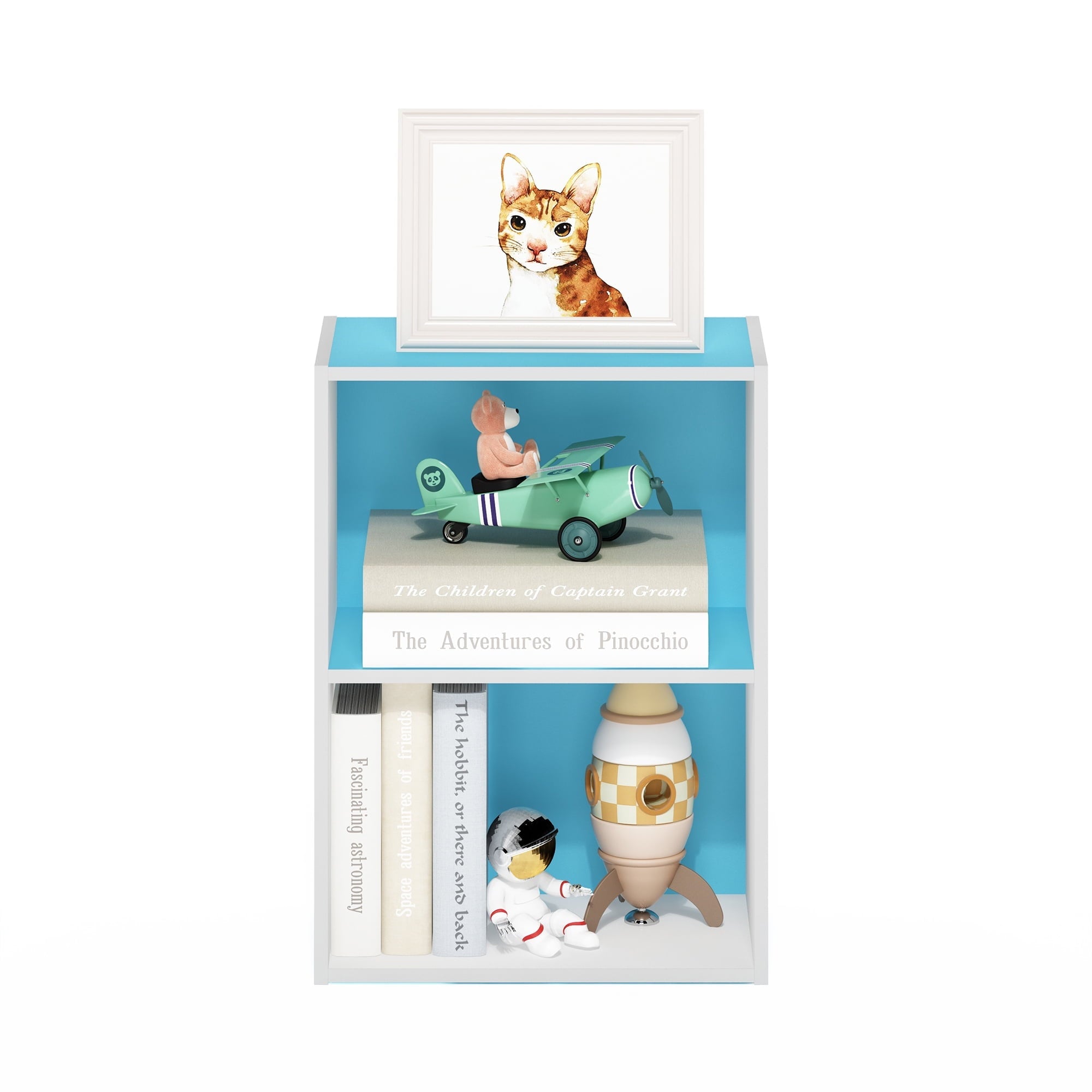 Furinno Luder 2-Tier Open Shelf Bookcase, Light Blue/White