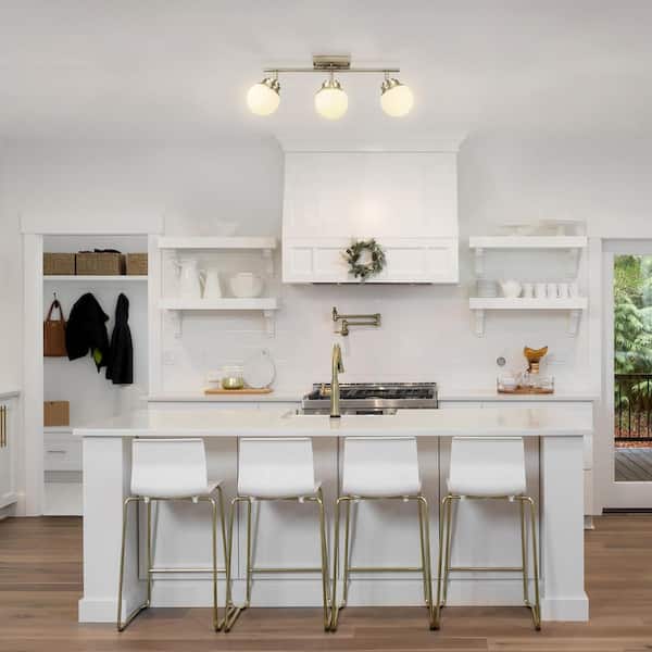 Mabel 2.03 ft. 3-Lights Antique Brass Fixed Track Lighting Kit with Frosted Glass Shades, Bulbs Included