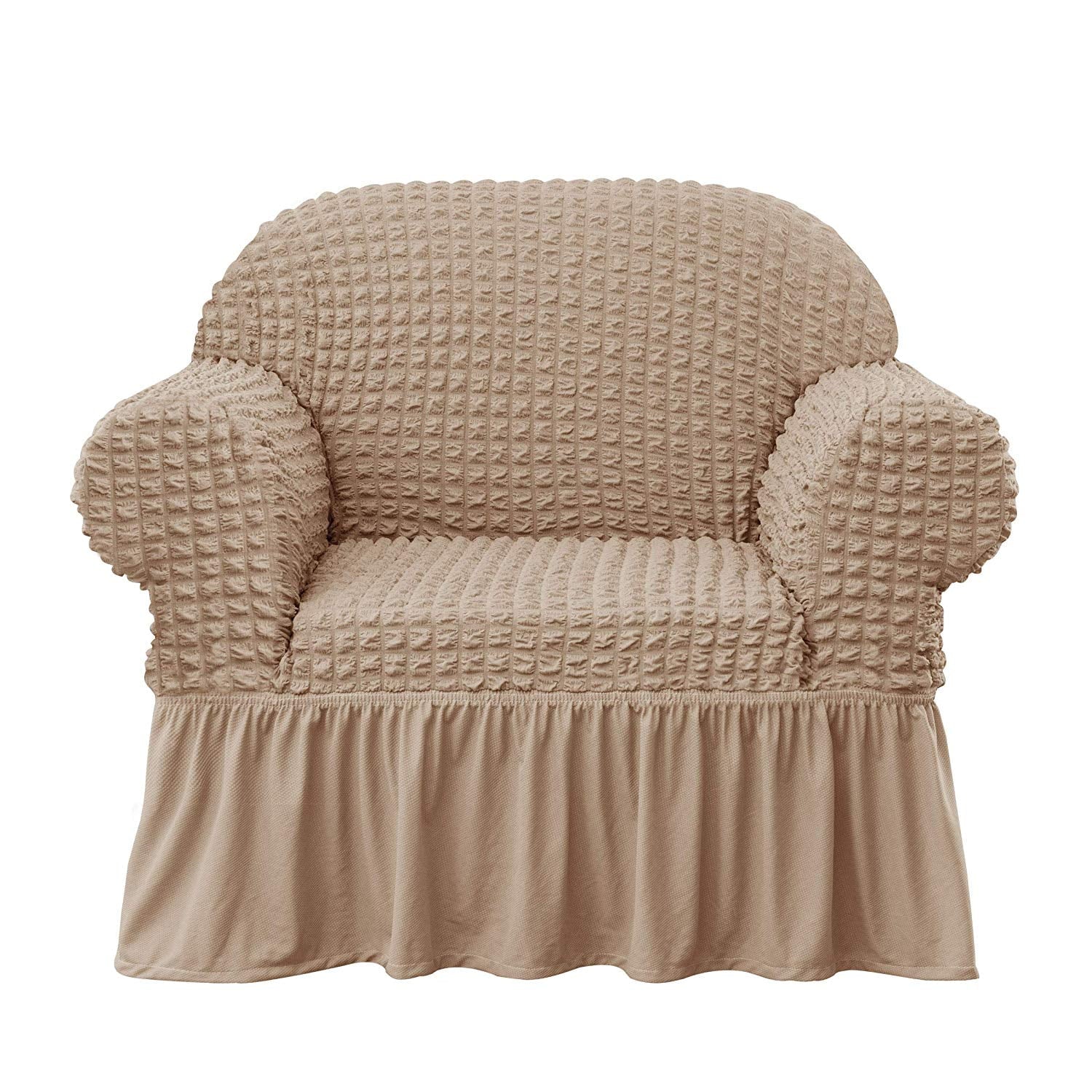 Subrtex Stretch 1-Piece Pleated Ruffled Skirt Armchair Slipcover, Oatmeal
