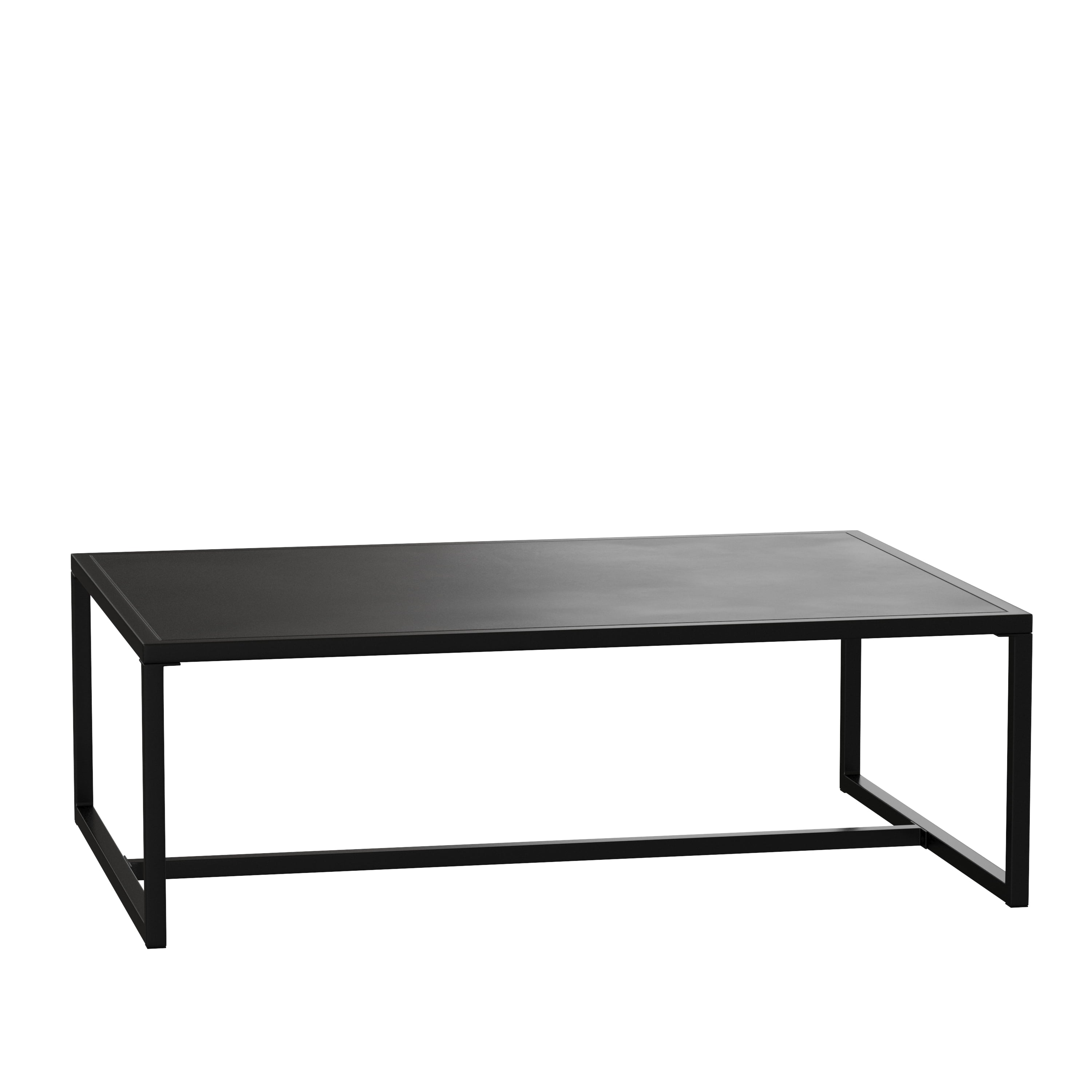 BizChair Outdoor Patio Coffee Table Commercial Grade Black Coffee Table for Deck, Porch, or Poolside - Steel Square Leg Frame