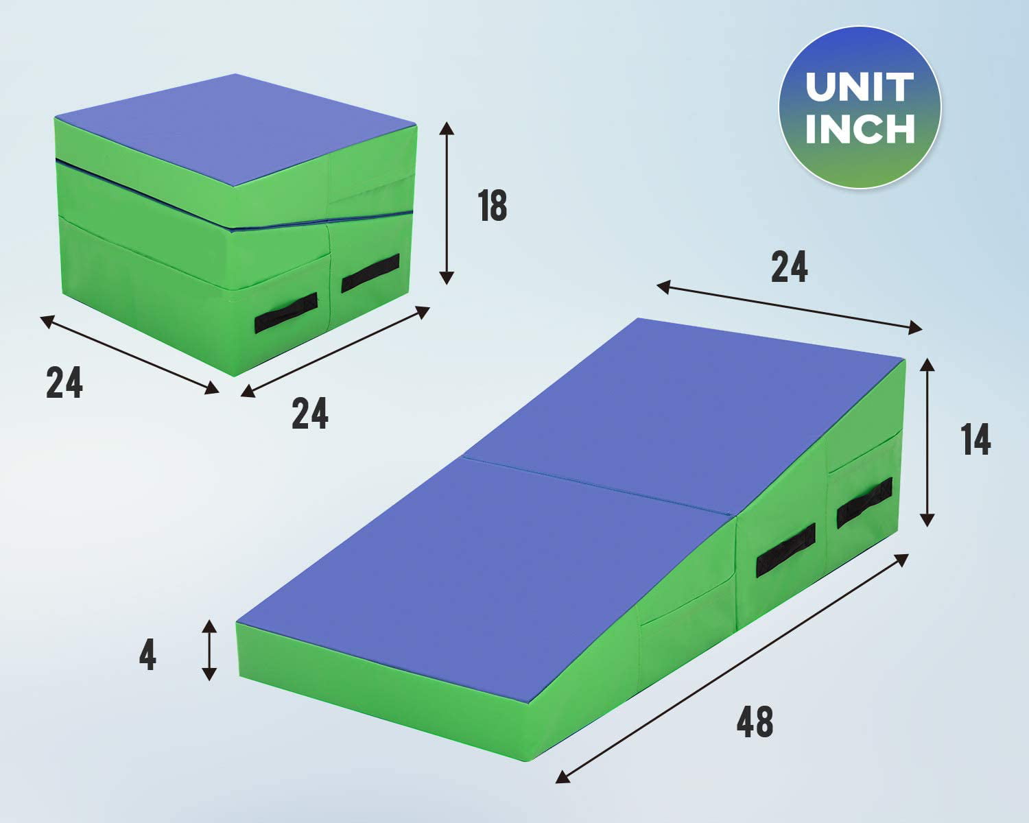 Dkeli Incline Gymnastics Mat Tumbling Mat Home Gym Mat 48''x24'' Non-slip PVC Surface, Blue