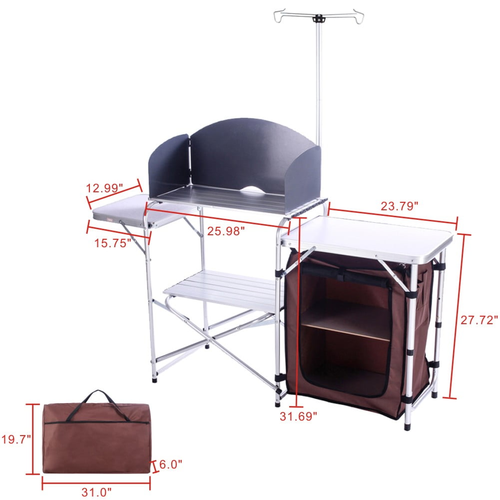 Folding Cooking Table Outdoor Portable Cook Station Aluminum Camping Kitchen with Storage Organizer,Silver
