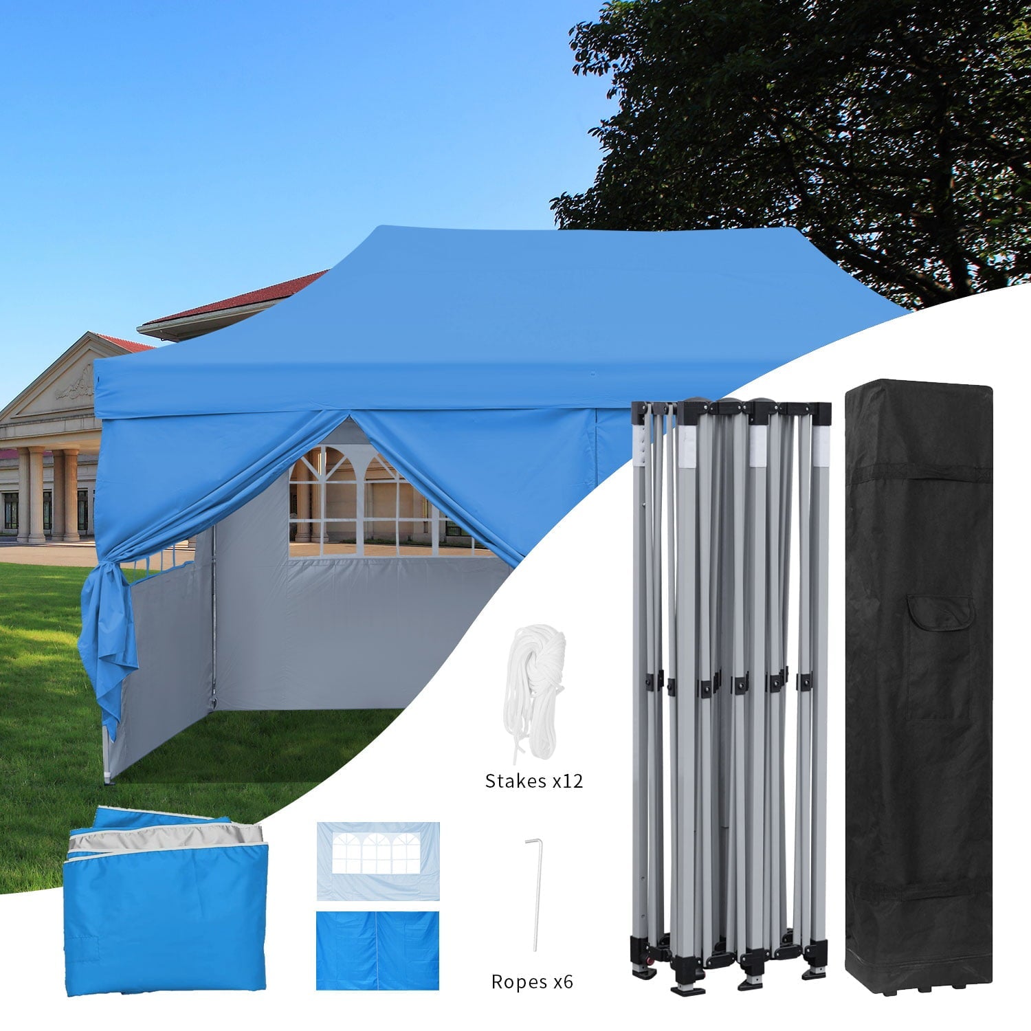 Outdoor Basic 10x20 FT Pop Up Outdoor Canopy Wedding Party Tent Folding Enclosed Canopy, Blue