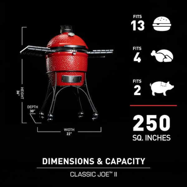 Classic Joe II 18 in. Charcoal Grill in Red with Cart, Side Shelves, Grate Gripper, and Ash Tool