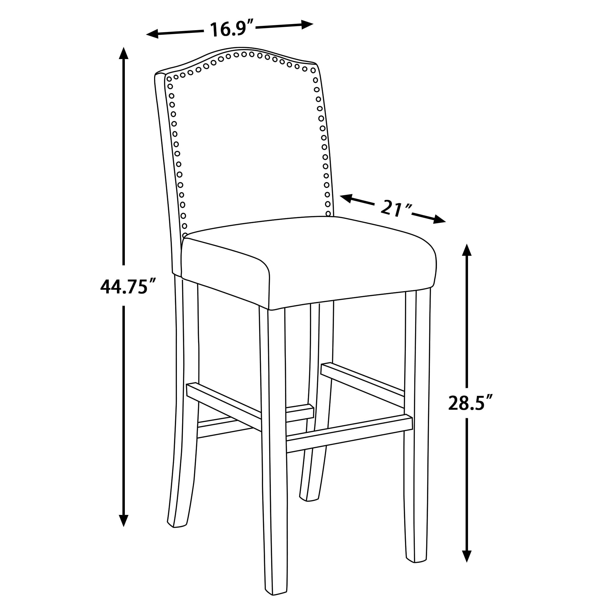 Full Back Fabric Upholstered Blue Bar Stool with Nailhead Trim, Set of 2