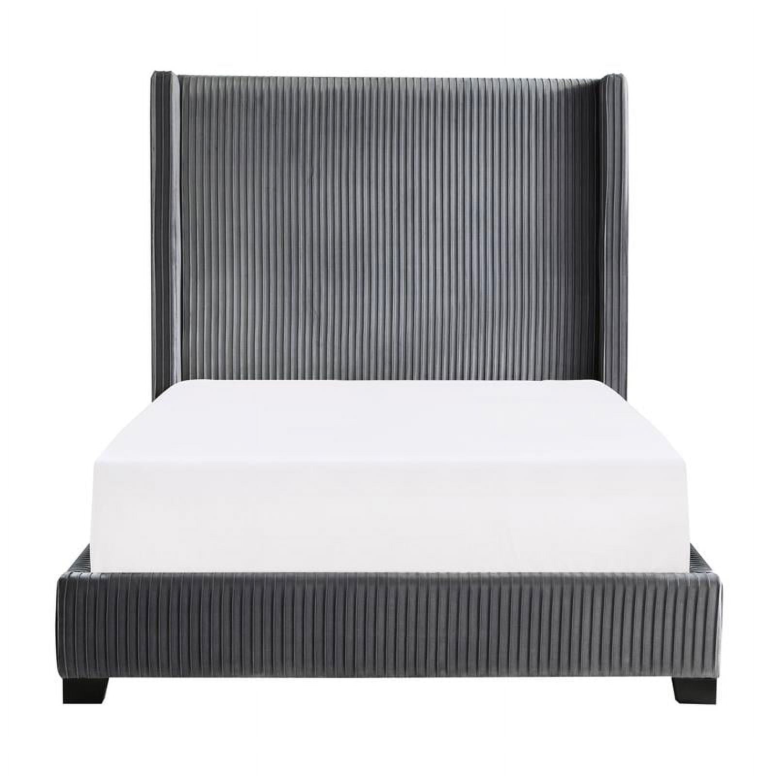 Lexicon Glenbury Velvet Queen Upholstered Bed in Pleated Dark Gray
