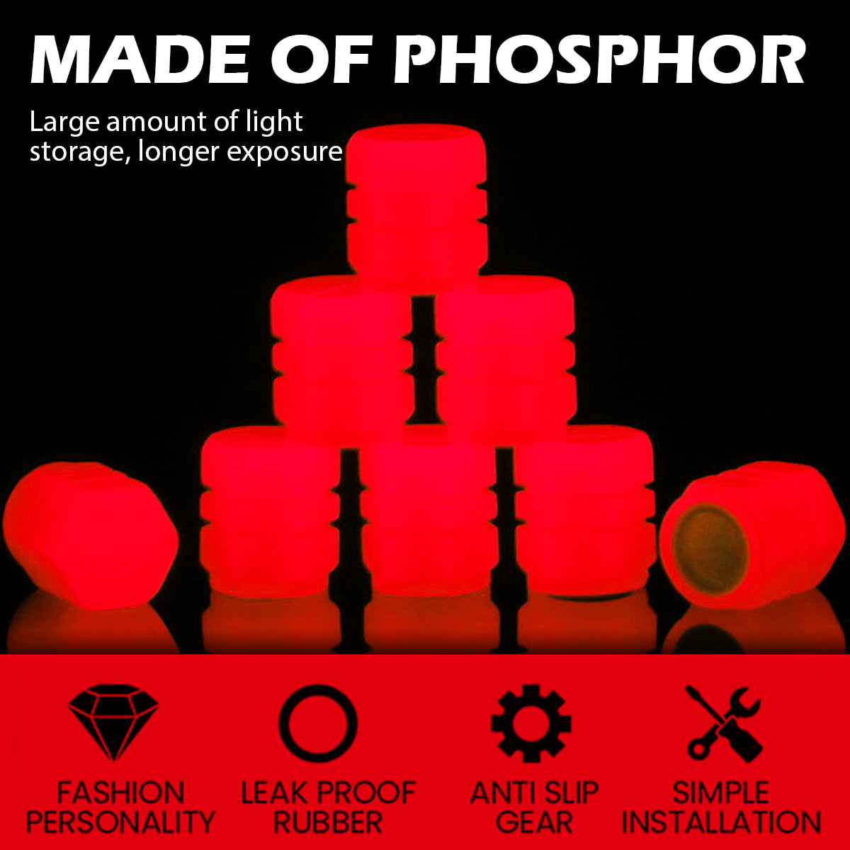 Glowing Tire Valve Stem Caps - Universal Tyre Valve Stem Caps with Light in Dark, Leakproof Seal (12pcs)