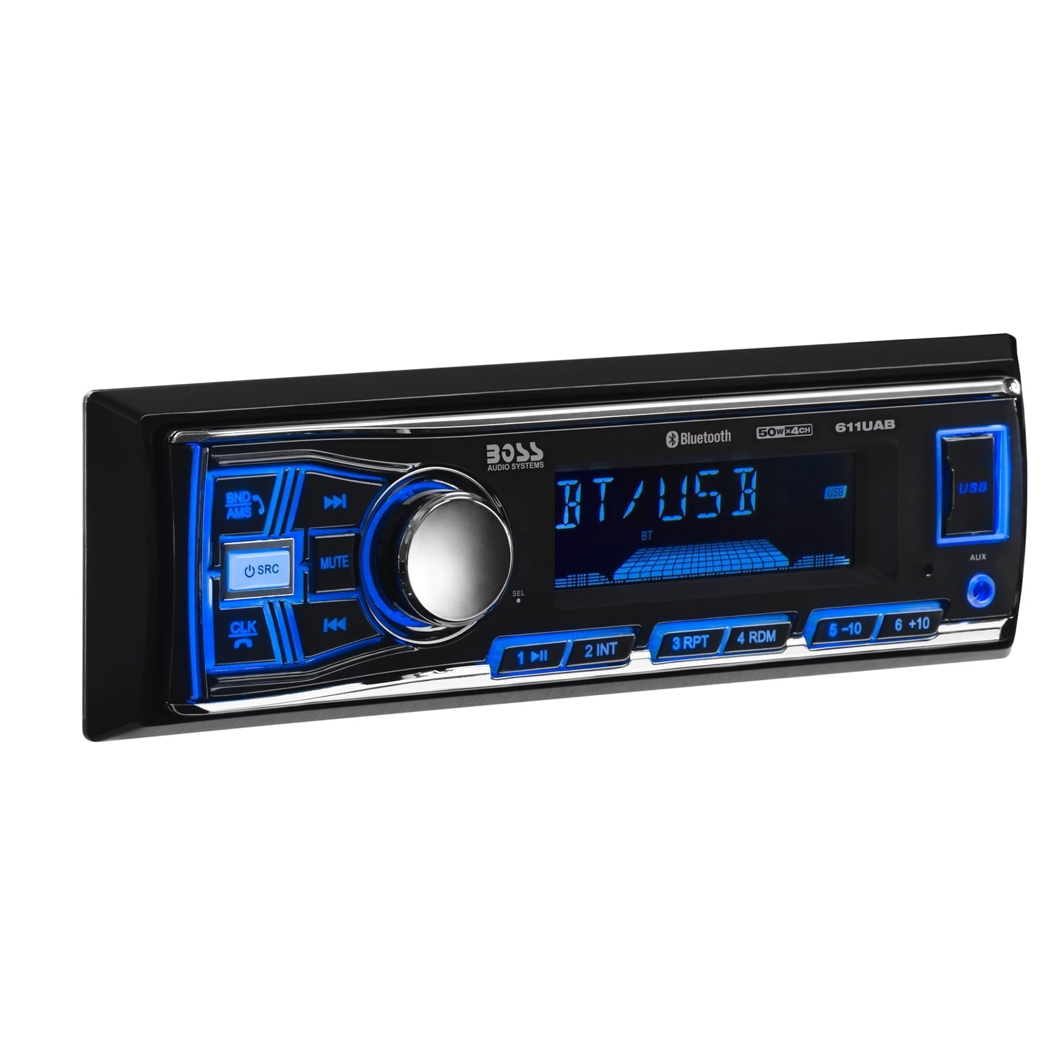 BOSS Audio Systems 611UAB Car Audio Stereo System - Single Din, Bluetooth Audio and Calling Head Unit, Aux Input, USB, Mechless, No CD/DVD Player, AM/FM Radio Receiver, Hook up to Amplifier