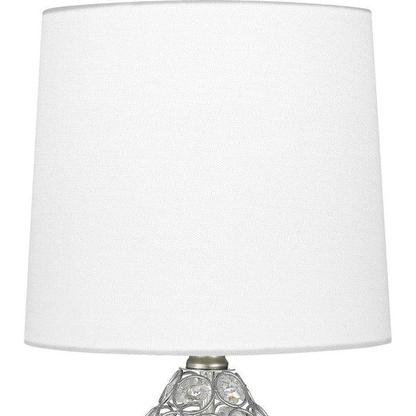 16 .5 in. Clear Crystal and Brushed Steel Table Lamp with White Fabric Drum Shade