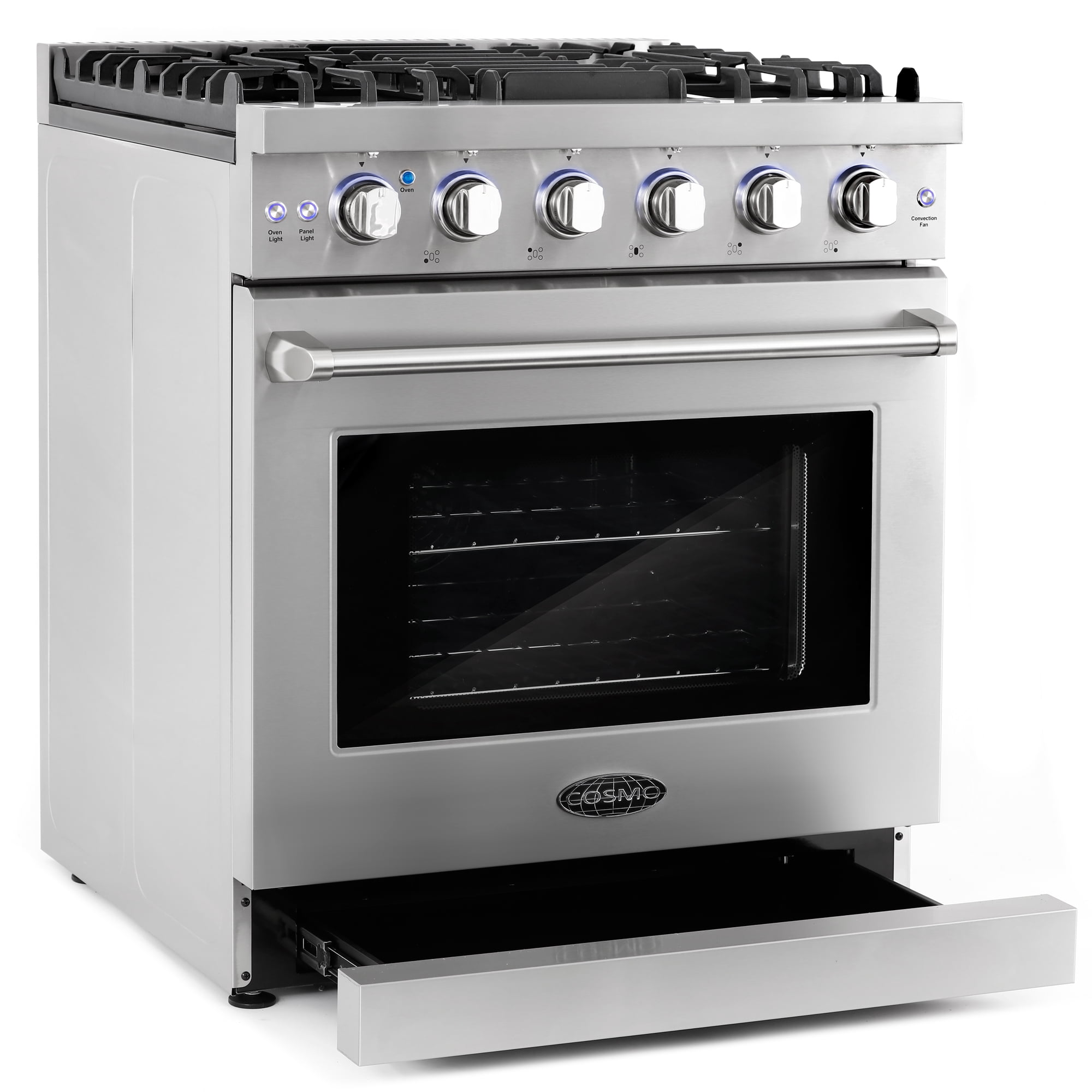 Cosmo 30 Inch 4.5 Cubic Foot Gas Range Kitchen Stove Convection Oven with 5 Sealed Burners