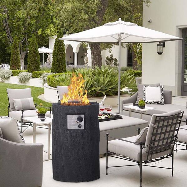 Black Round Stone Fire Pit Table with Waterproof Cover