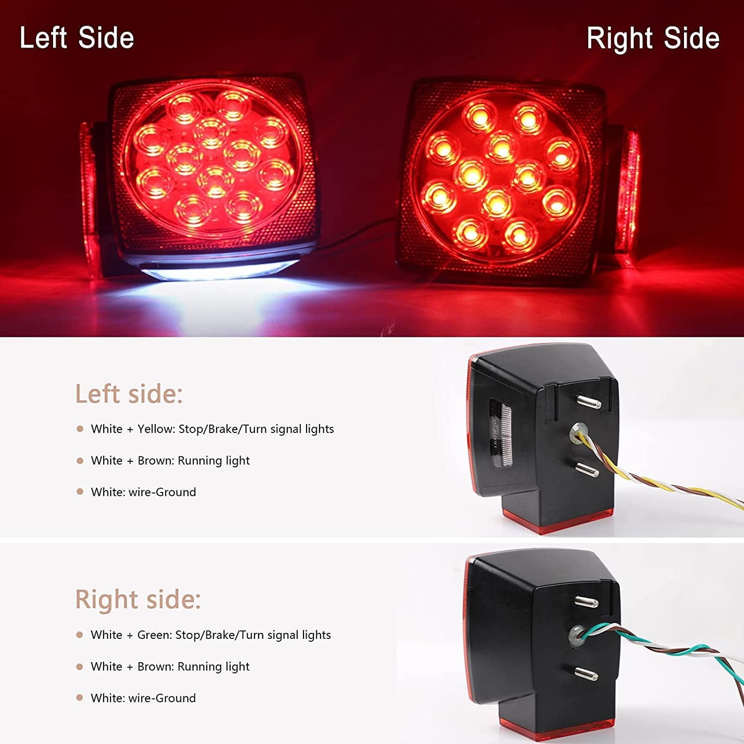 Trailer Lights Kit LED Night 12V Dot Certified Waterproof Tail Light Set Red Universal Cyfie