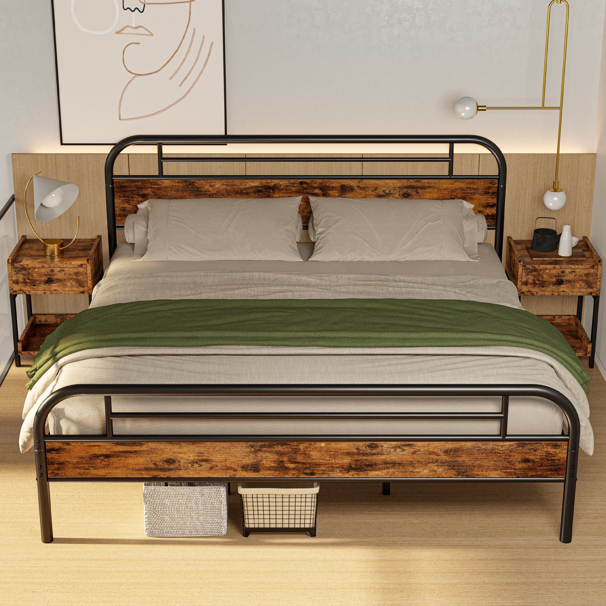 LIKIMIO King Bed Frame, Platform Bed Frame with Headboard and Strong Support, Easy Assembly, Noise-Free, No Box Spring Needed