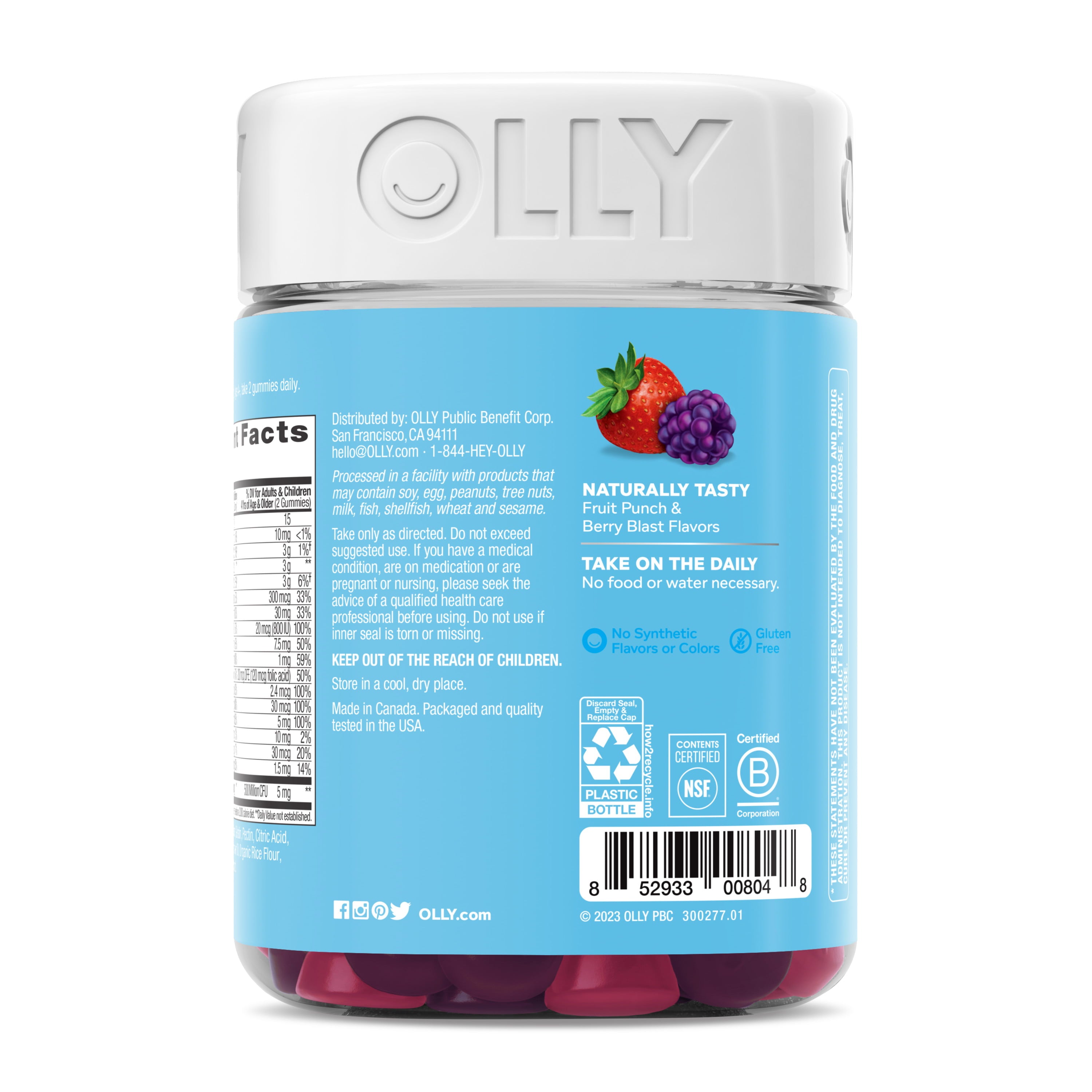 OLLY Kids Multivitamin + Probiotic Gummy, Vitamin A, C, D, E, B, Zinc, Berry, 100 Ct