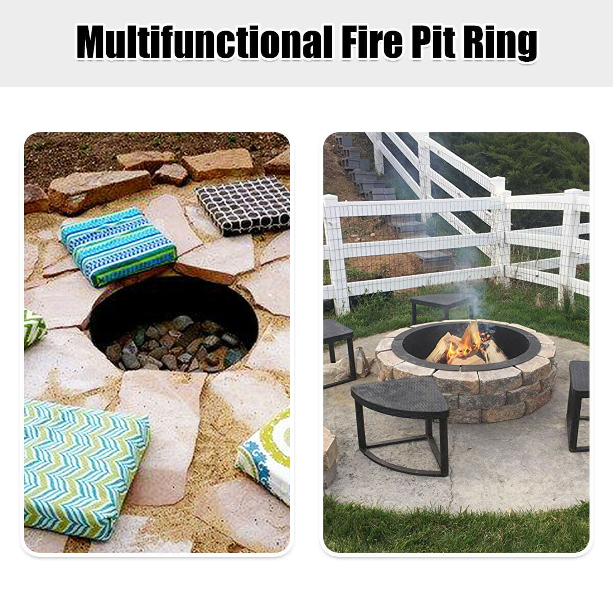 Gymax 36 Inch Round Steel Fire Pit Ring Liner DIY Wood Burning Insert