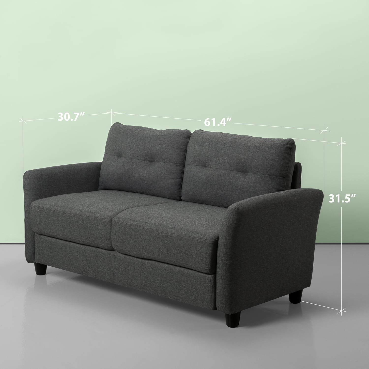 Zinus Ricardo 2-Seater Loveseat, Dark Grey