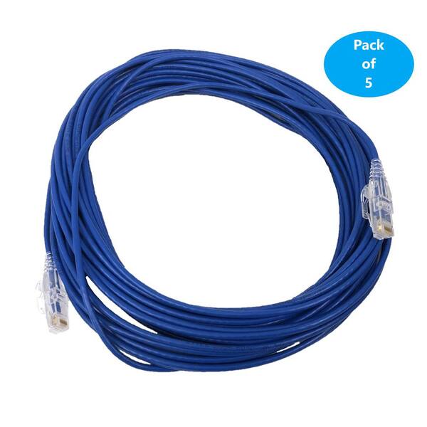 100 ft. Cat 6A 28 AWG Ultra Slim Patch Cable, Blue (5-Pack)