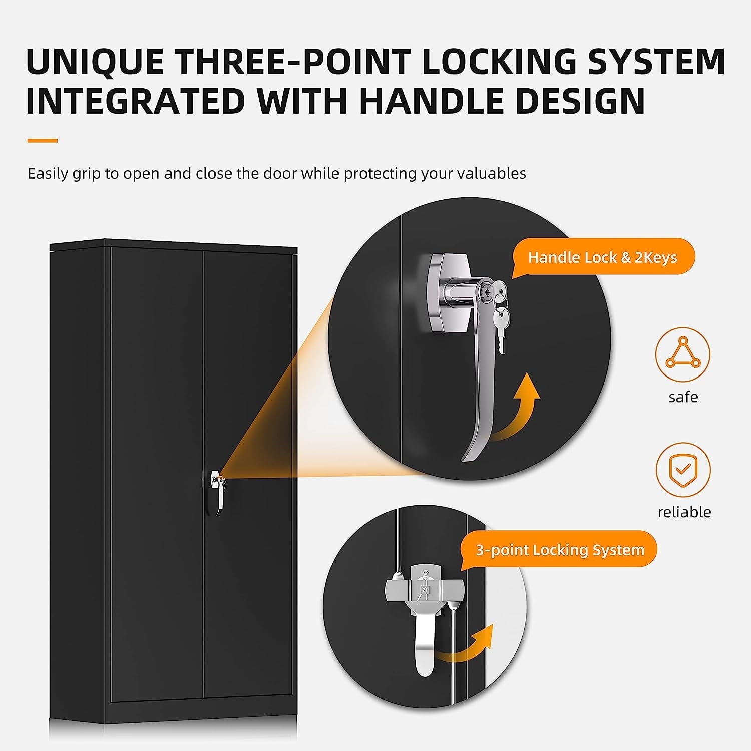 Metal Storage Garage Cabinets with Locking Doors and Adjustable Shelves, 72 inch Tall Storage Cabinet for Office, Home (Black)