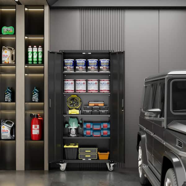72 in. H x 31.5 in. W x 16.5 in. D Metal Rolling Tool Storage Cabinet, Steel Lockable Garage Cabinet in Black